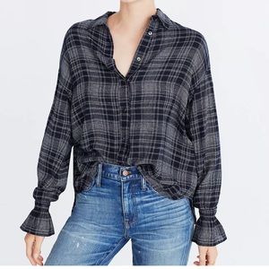 Madewell Westward Bell-Sleeve Shirt in Plaid Checkered Small